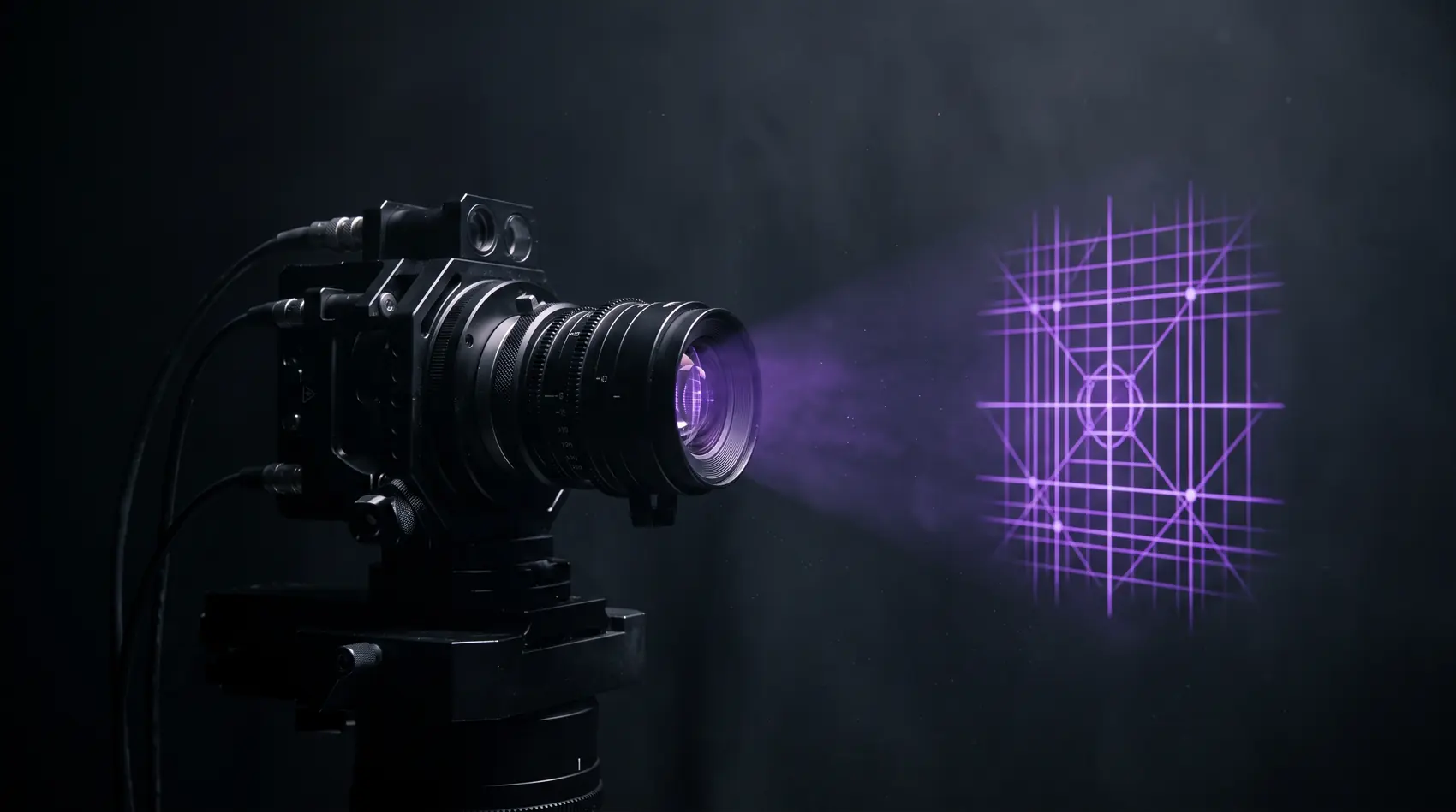 Abstract image of a precision optical instrument projecting a structured light grid